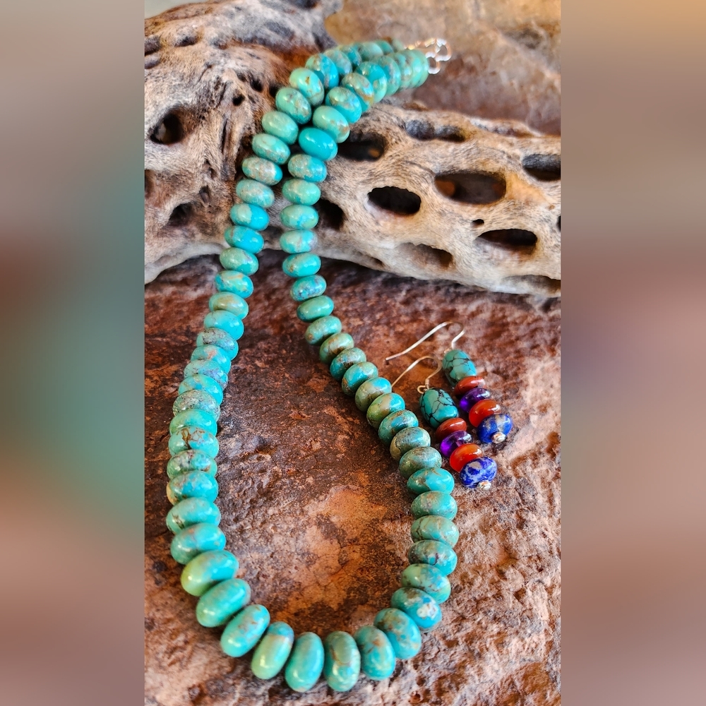 Sterling Silver Genuine Turquoise Necklace Set - Picture 7 of 17